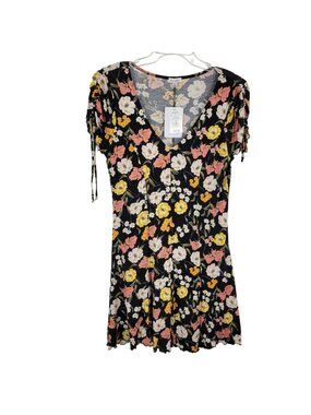 Floral Dress XL Black V Neck Fit Flare Summer Boho NWT Cottagecore Soft Girl